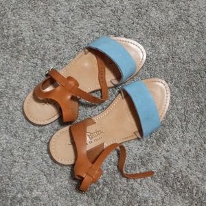Leather Sandal Tan Turquoise Italian 7.5